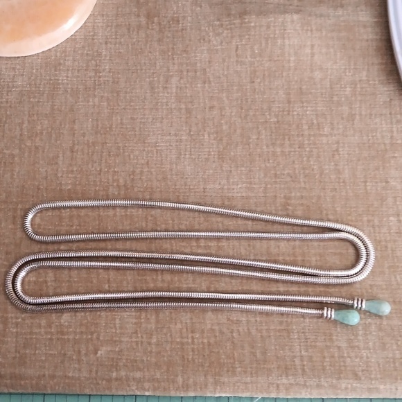 Continuous Snake Silver Tone Chain with Green Stone Ends Necklace - Picture 4 of 4